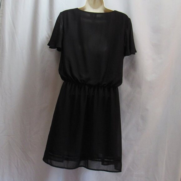 Divided Women's Black V-Neck Short Butterfly Sleeves Chiffon Dress Size 10 - Picture 2 of 8